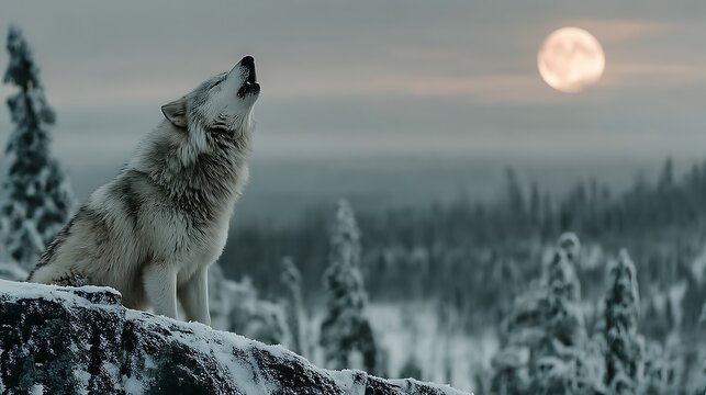 Wild wolf standing on snow high resolution image