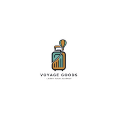 Stylish travel suitcase with hot air balloon accent for modern voyage goods branding and unique adventure logo design, perfect for travel company