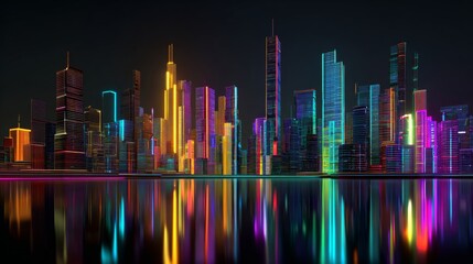 Futuristic urban design  a mixed reality cityscape with neon reflections and minimalist aesthetics