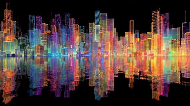 Futuristic city planning in mixed reality featuring neon reflections and sci fi minimalism - Powered by Adobe