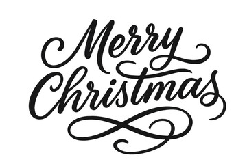 Hand lettering merry christmas text greeting with elegant calligraphy script, creating a festive holiday message on transparent background