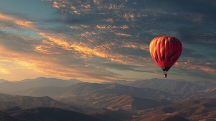 Fototapeta premium colorful hot air balloon flying mountain view -