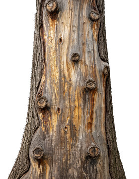 Tronco &aacute;rbol muerto seco corteza nudos madera envejecida textura natural r&uacute;stico aislado fondo blanco
