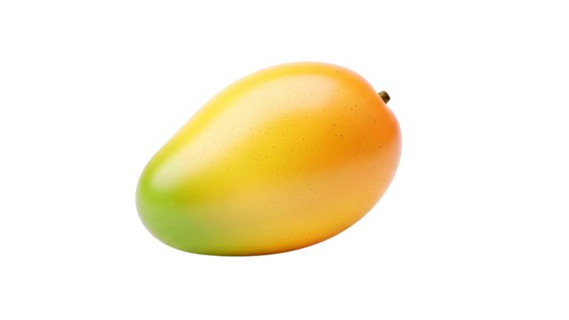 A ripe yellow and orange mango fruit with a hint of green isolated on a transparent background isolated on transparent background