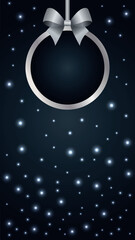 Naklejka premium An elegant vector Christmas background with a silver ball and sparkling lights on a dark background – perfect for holiday banners, vertical social media posts, covers, and mobile wallpapers. 