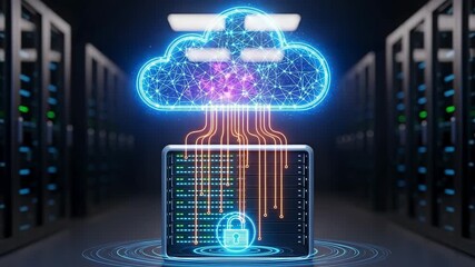 Cloud computing concept with data transfer and cyber security for technology concept. - Powered by Adobe