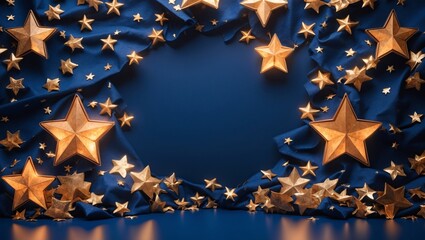 Gold Stars on Blue Background Festive Celebration, Holiday Decor