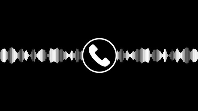 Minimalist Phone Icon with Sound wave Animation, Phone with Animated Calling Waves , Phone Calling with Audio Sound Wave Animation on Black Background.