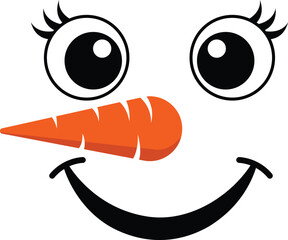 Cute snowman face with carrot nose and smiling eyes – Christmas snowman cartoon vector