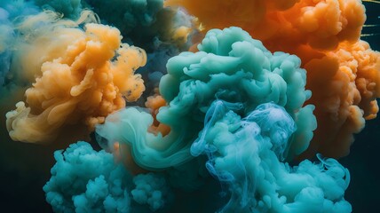 Abstract Swirling Clouds of Teal and Orange Smoke color