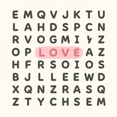 Word Search Puzzle with LOVE Highlighted &mdash; Minimal Pastel Educational Design