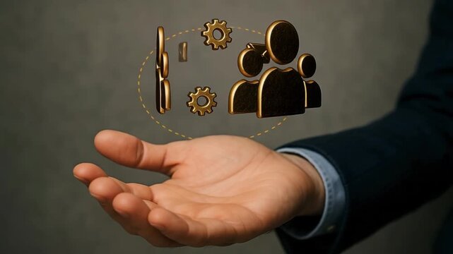 Hand holding a business icon for concept of business and teamwork.