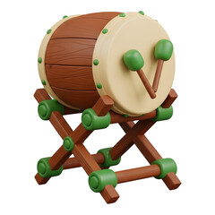 3d icon of traditional bedug drum instrument isolated on transparent background
