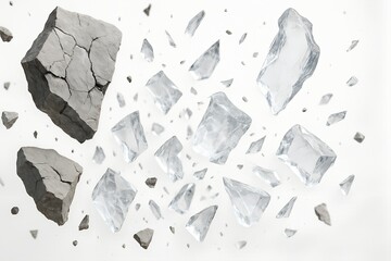 Rock and glass Apart &mdash; 3D Explosion of glass and Rock Fragments in Motion