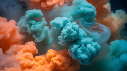 Explosive Swirls of Teal and Orange Smoke Abstract Background color cloud