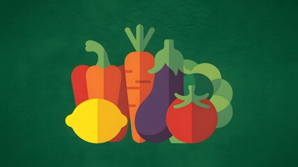 Flat Design Vegetables and Fruits on Textured Green Background f6zqr4in52sxsqgewq