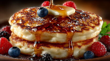 Pancakes and honey , breakfast meal image.