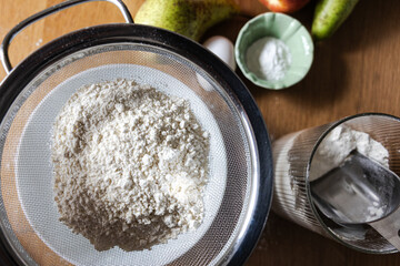 Flour and butter on table