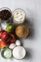Apples, pears, butter and sugar ready for baking