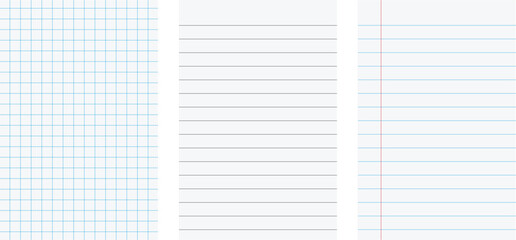 A comparison of three types of paper: graph paper, blank paper, and lined paper side by side