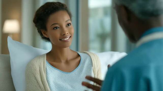 woman volunteer offering peer support call to patient soft tone bright room supportive mental health network three quarter wide angle cinematic color correction gentle backlight