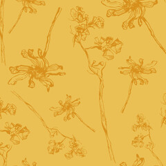 Seamless Pattern of Hand-Drawn Dried Flowers
