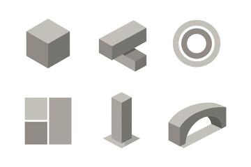 Obraz premium Minimalist geometric shapes set: isometric design elements for creative projects