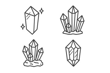 Fototapeta premium Crystal Formation Icons. Line style icons of Crystal Formation: Refracted Light, Geometric Shape, Prism, Cluster, Mineral Specimen