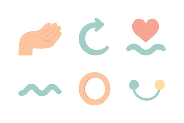 Fototapeta premium Minimalist abstract icons set with hand, heart, and geometric shapes
