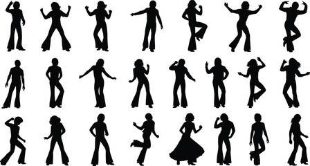 Silhouette vector illustration of diverse dance poses, expressive human movement, performance art, choreography, celebration, fitness, culture, lifestyle, entertainment, and creativity