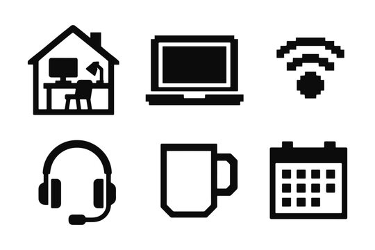 Remote work essentials: home office icons featuring laptop, calendar, and wi-fi