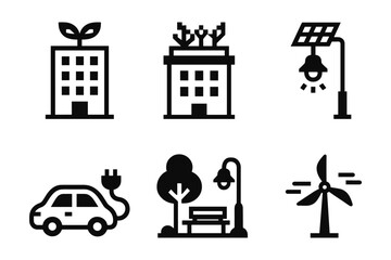 Naklejka premium Sustainable urban icons: renewable energy and green infrastructure set