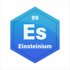 Einsteinium chemical tile. Atomic number 99. Es chemical sign. Bright blue Vector hexagon.