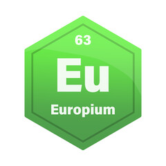 Europium chemical element tile. Atomic number 63. Eu chemical sign. Bright green Vector hexagon