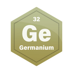 Germanium chemical element tile. Atomic number 32. Ge chemical sign. Olive brown Vector hexagon.