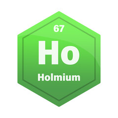 Holmium chemical element tile. Atomic number 67. Ho chemical sign. Bright green Vector hexagon.