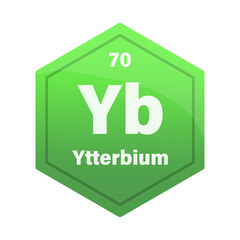 Ytterbium chemical element tile. Atomic number 70. Yb chemical sign. Bright green Vector hexagon.