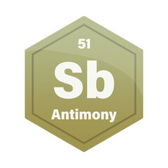 Antimony chemical element tile. Atomic number fifty one. Sb sign Vector icon. Gold olive gradient hexagon.
