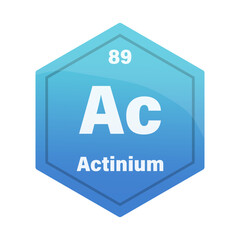 Actinium chemical element tile. Atomic number eighty nine. Ac sign Vector icon. Turquoise blue gradient hexagon.