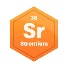 Strontium chemical element tile. Atomic number thirty eight. Sr sign Vector icon. Orange red gradient hexagon.
