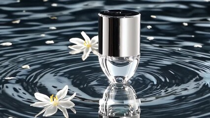 mesmerizing 4k slow motion beauty shot jasmine petals floating reflective water surface drops sunlight reflections luxury cosmetic product advertising design featuring natural floral purity - Powered by Adobe