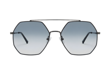 Stylish modern hexagonal aviator sunglasses with gradient blue lenses on a transparent  background