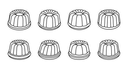 Simple black and white illustration of eight fluted baking molds arranged neatly