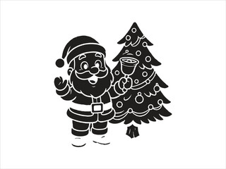 Santa Reading Children’s Letters ute cartoon Santa ringing a bell near festive tree 