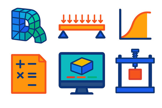 Structural Analysis Overview. Isometric vector illustration set Structural Analysis: finite element mesh, load distribution
