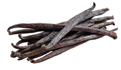 Dried vanilla beans clustered together