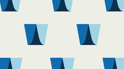 Repeating pattern of blue trapezoid shapes with curved edges on a light beige background design art