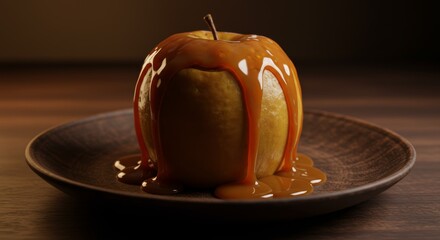 Delicious Caramel Apple Dessert on a Rustic Ceramic Plate