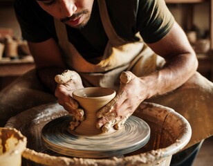 Pottery wheel hands clay artisan craft ceramic artist studio workshop creative shaping handmade art
