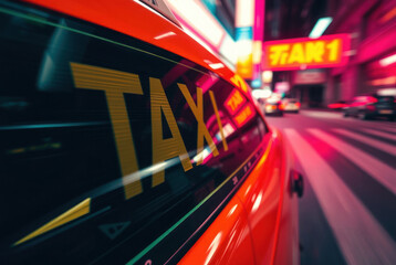 Fototapeta premium Neon City Taxi Night Ride
